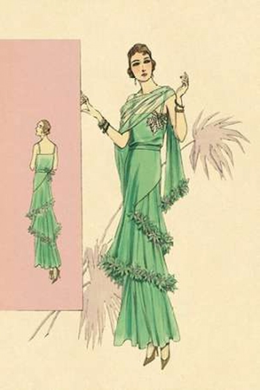 Playful Green Evening Gown Poster Print by Vintage Fashion - Item # VARPDX379264